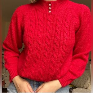 Vintage Sterling Harris Brilliant Red pearl detail mock neck sweater medium